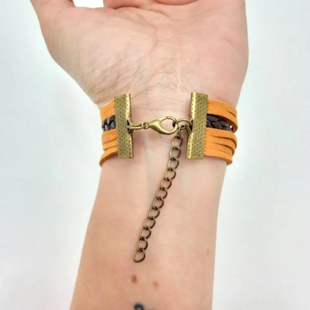 3/$20 Infinity Love Owl Charm Stack Bracelet Tan Brown Adjustable Jewelry Boho
